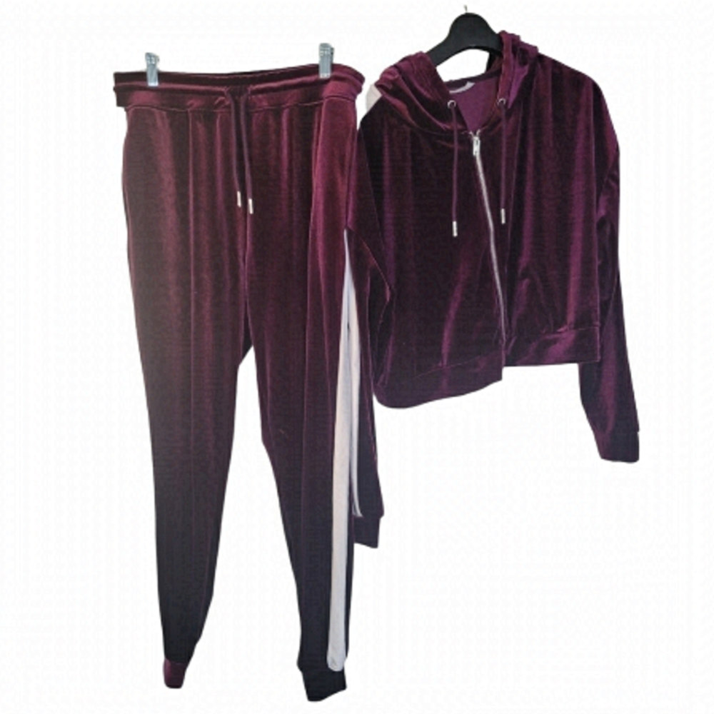 BLUENOTE Matching Purple Velvet Joggers And Hoodie Women Size L